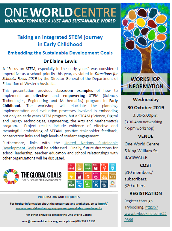 Workshop: Taking an integrated STEM journey in Early Childhood – Wednesday 30th October